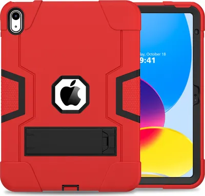 Produktbild von Hülle für iPad 10th Gen 2022 10,9 Zoll Hybrid Dreilagige Robust Stoßfest Schwerlast Schutzhülle mit Ständer Rot Schwarz