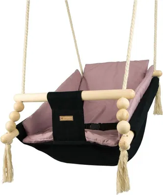 Produktbild von Babyschaukel mit Sitzgurten und Decke schwarz hellrosa