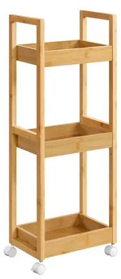 Produktbild von SONGMICS Rollwagen, Badregal, Badezimmerregal mit 3 Ebenen, Nischenregal Bambus, Regal schmal, Nischenwagen auf Rollen, platzsparend, 20 x 30 x 80 cm, naturbeige BCB083N01