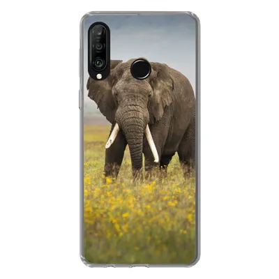 Produktbild von MuchoWow® Handyhülle Schutzhülle Hülle für Huawei P30 Lite Elefant - Blumen - Gras - Tiere - Natur Silikon Softcase Handy Hülle - Handyhülle