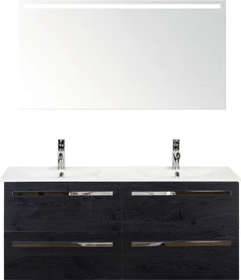 Produktbild von Sanox Badmöbel-Set Seville BxHxT 121 x 170 x 46 cm Frontfarbe black oak mit Waschtisch Keramik weiß, Waschtischunterschr