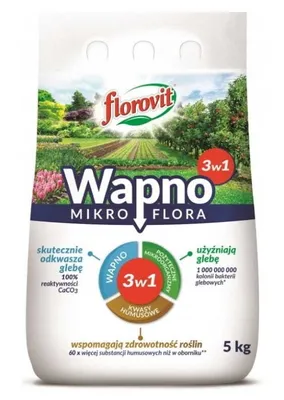 A bag of Florovit fertilizer with a landscape illustration on the front.