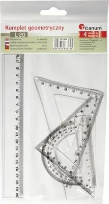 Image de Zestaw 4-elementowy linijka kątomierz 2x ekierka 20 cm Titanum