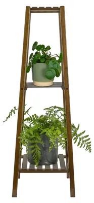 Image de Support à fleurs en bambou à 3 niveaux, pour intérieur et extérieur