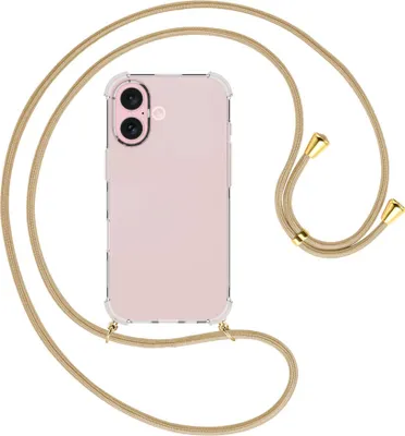 Produktbild von Handykette Backcover-Schutzhülle mit Band (Metall goldfarben) für iPhone 16 - caramel