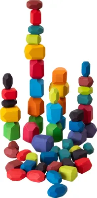 Produktbild von Betzold Bauset Holz-Edelsteine, 54-teilig, Montessori-Lernmaterial für Motorik/Geschicklichkeit, Farbe: Regenbogen