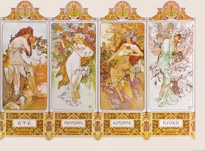 Zdjęcie produktu dla Obraz drukowany Alfonsa Muchy - Cztery pory roku, 1896 (60 x 80 cm)