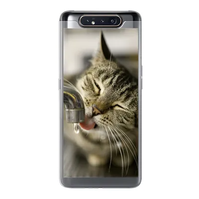 Produktbild von MuchoWow® Handyhülle Schutzhülle Hülle für Samsung Galaxy A80 Katze - Wasserhahn - Getränk Silikon Softcase Handy Hülle - Schutzdeckel