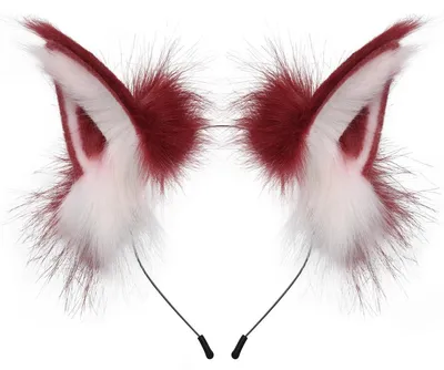 Produktbild von Fuchs Wolf Tier Ohren Stirnband Kunstpelz Haarband Cosplay Kostüm Zubehör Karneval Fasching Halloween - Farbe: Wineredwhite