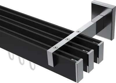 Produktbild von Interdeco Innenlaufstange / Gardinenstange mit Innenlauf Schwarz / Chrom, Typ Smartline Paxo (Kappe), 14x35 mm 3-läufig, 260 cm