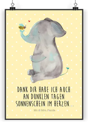 Produktbild von Mr. & Mrs. Panda Bild Elefant Biene DIN A4 - Gelb Pastell - Geschenk, Liebe, Hochzeitsgeschenk, Wandbild, Heiratsantrag, drucke, Lustige Sprüche, Liebesspruch, Plakat