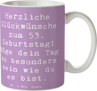 Produktbild von Mr. & Mrs. Panda Kaffeebecher Spruch 53. Geburtstag - Lavendeltraum - Geschenk, Alter, Trinkbecher, haferl, Tasse, Becher, Happy Birthday, Teetasse, Geburtstagsgrüße