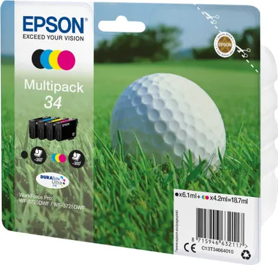 Obrázok produktu pre Epson 34 - 4 balenia - čierna, žltá, azúrová, purpurová - originálne - blistrové balenie - atramentová kazeta (C13T34664010)
