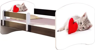 Produktbild von ACMA Jugendbett Kinderbett Junior-Bett Komplett-Set mit Matratze Lattenrost und Rausfallschutz Wenge 40 Katze mit Herz 180x80