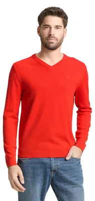 Produktbild von Tom Tailor Herren 1039811 Strickpullover mit V-Ausschnitt, 38769 - Tango Orange Melange, S