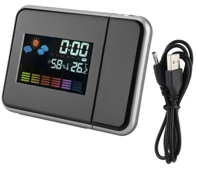 Image de Projecteur numérique LED de prévisions météorologiques, calendrier, indicateur d'humidité, réveil (noir)