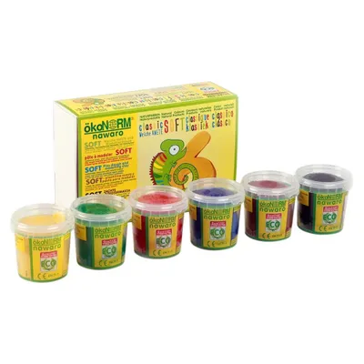 Image de ökoNorm pâte à modeler SOFT nawaro- set de 6 pièces "Classic" - jaune, vert, rouge, bleu, marron, noir