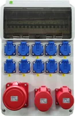 Produktbild von Stromverteiler  CEE 63A 32A 16A 10x230V Schuko Wandstromverteiler Hauptschalter / LS T3952