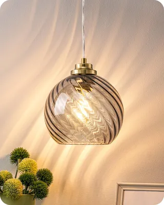 Produktbild von EDISHINE Pendelleuchte Esstisch, mundgeblasener Wellenglas-Lampenschirm,1,5 m höhenverstellbar,  inkl.Glühbirne, Hängelampe für Kücheninsel, Esszimmer