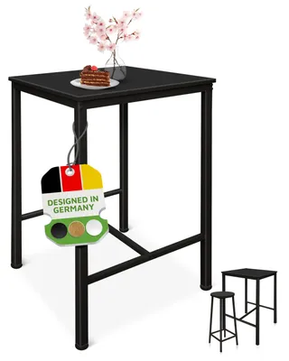 Produktbild von BeFair Bartisch mit Barhocker Set schwarz- Stehtisch mit Barhocker 2er Set - Hochtisch mit Barstuhl Set – Tisch 60x60x100 und Zwei Hocker 70 cm Höhe
