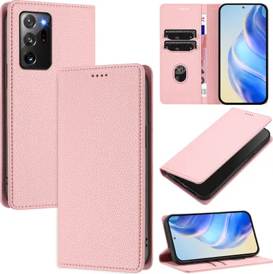 Produktbild von Litchi Leder Handyhülle für Samsung Galaxy Note 20 Ultra Wallet Kartenfächer Standfunktion Hülle Pink