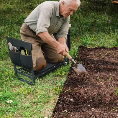 Produktbild von YZNAHRE Kniebank für Gartenarbeit 2-in-1 Klappbar Gartenhocker bis 180 kg mit Knien Komfort Tragbare mit Werkzeugtasche Arbeitshocker für Garten (Anthrazit)