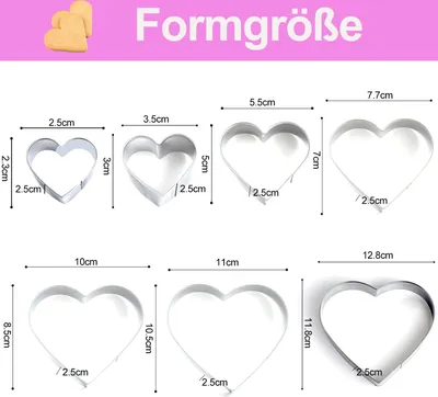 Produktbild von Herzform Backform, 6 Herz-Ausstecher, Lebensmittelechter Edelstahl, Für Weihnachten, Partys Und Geschenke, Spülmaschinenfest Und Rostfrei