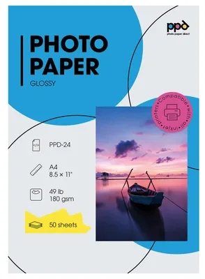 Zdjęcie produktu dla Papier fotograficzny błyszczący do drukarek atramentowych, format A4, gramatura 180 g/m², 50 arkuszy