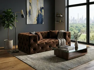 Zdjęcie produktu dla Żółta, pikowana sofa dwuosobowa, klasyczny model Chesterfield, do salonu