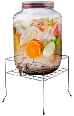 Obrázok produktu pre Orion | Dávkovač nápojov 8,8 l - s kohútikom a kovovým stojanom - Sklenená karafa