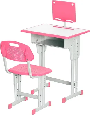Immagine prodotto di Scrivania per bambini con sedia - Set per lo studio - Area per l'apprendimento e le attività creative - Regolabile in altezza - 60 x 45 cm - Rosa