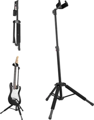 Produktbild von VEVOR Dreibein-Gitarrenständer, 33 lbs/15 kg Tragkraft, Bodenstehender, zusammenklappbarer Gitarrenständer mit 35,4-47,2 in/900-1200 mm einstellbarer Höhe