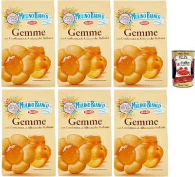 Produktbild von Mulino Bianco Dolcetti Gemme Follini -Kekse mit 100% italienischer Aprikosenmarmelade, 6x 200 g + Italian Gourmet polpa 400 g