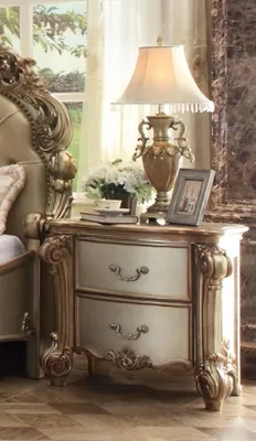 Produktbild von Luxus Nachttisch Beistellkommode mit 2 Schubladen Nachtschrank Beige Gold