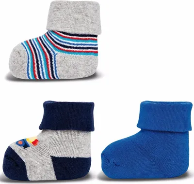 Produktbild von ewers 3er Set Baby-Socken Erstlingssöckchen Betonmischer grau mel/aqua