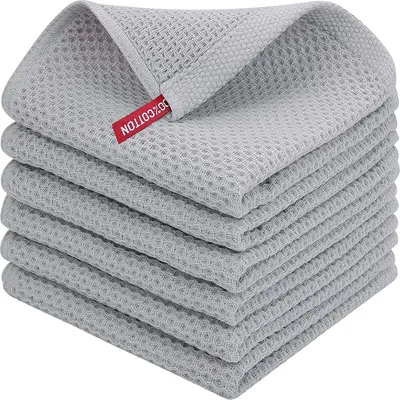 Produktbild von MODFU Geschirrtücher 6er Set 100% Baumwolle 34 x 34 cm, Weiche Geschirrhandtücher Küchenhandtücher Saugfähig Küchentücher Dicke Premium Geschirrtuch Spüllappen Putzlappen Hellgrau