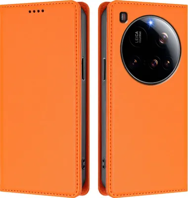 Image de Étui en cuir pour Xiaomi 15 Ultra, étui à rabat magnétique en cuirPolyuréthaneavec support, orange