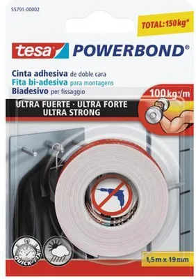 Productafbeelding van Tesa Dubbelzijdige plakband, Ultra sterk, 1,5 meter x 19 mm, wit, 55791