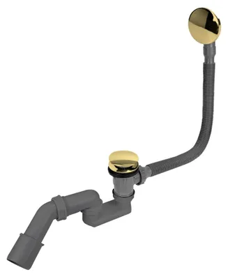 Badewannenabfluss gold, flexibler Siphon, Click-Clack, Überlauf