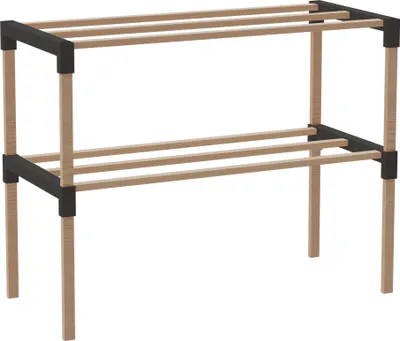 Produktbild von Schuhregal 2 Ebenen – Schwarz – Kompakter Schuhschrank aus Holz – Platzsparendes Schuhregal für 6+ Paar Schuhe – Langlebiges & modernes Design – 51 x 23 x 39 cm