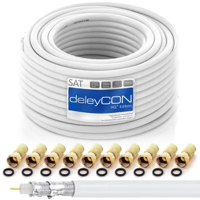 Produktbild von deleyCON HQ+ 20m TV SAT Koaxialkabel 135dB 5-fach, 10 F-Stecker