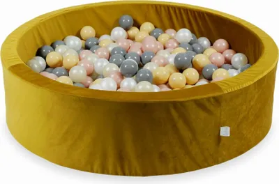 Produktbild von Bällebad 110x30 Samt Gold – Mit 400 Bällen / Beige, Roségold, Hellgold, Perlmutt, Grau
