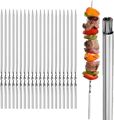 Produktbild von Edelstahl BBQ Grill Spieße 20 Stück, Wiederverwendbar, Spülmaschinenfest, für Grillpartys