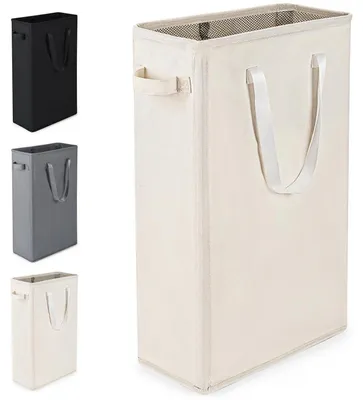 Image de Panier à linge pliable, en tissu Oxford, 45 litres, couleur beige, dimensions : 39 x 19 x 61 cm