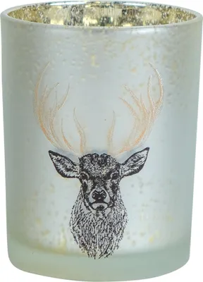 Image de Photophore Mars & More avec motif de cerf | Or et blanc | Verre | 12 cm | Décoration