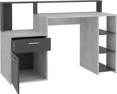 Produktbild von Schreibtisch mit Aufsatz und Stauraum Bolton, Melamin Betongrau/Anthrazit, 138,5 x 91,6 x 53,5 cm