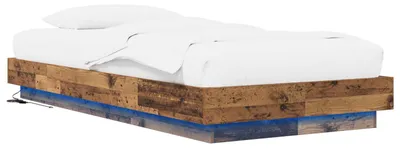 Zdjęcie produktu dla Rama łóżka vidaXL z oświetleniem LED, drewno postarzane, 80 x 200 cm, materiał drewnopochodny