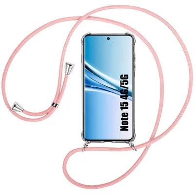 Image de Coque pour Xiaomi Redmi Note 15 5G/4G, Silicone Antichoc Transparente avec Bandoulière Rose