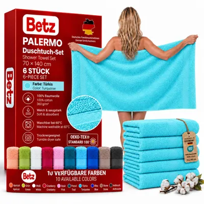 Produktbild von Betz 6 Stück Duschtücher 70x140 cm PALERMO 100% Baumwolle  Farbe: türkis