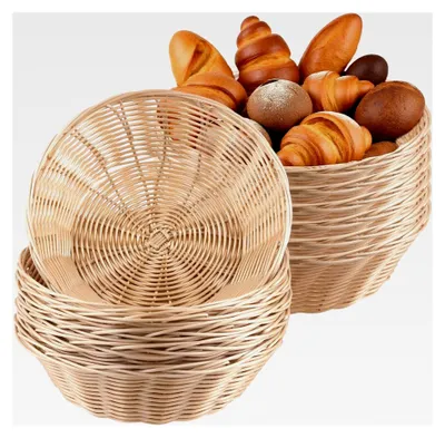 Produktbild von 12er Set runder Brotkorb aus Kunststoff, Brötchenkorb aus Plastik, 22 x 6 cm Aufbewahrungskorb